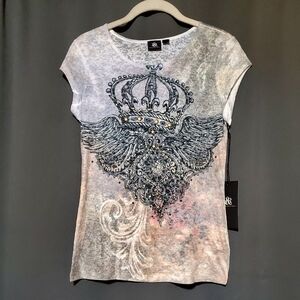 Rock & Republic Y2K Graphic Crown Wing Shirt Size XS NWT